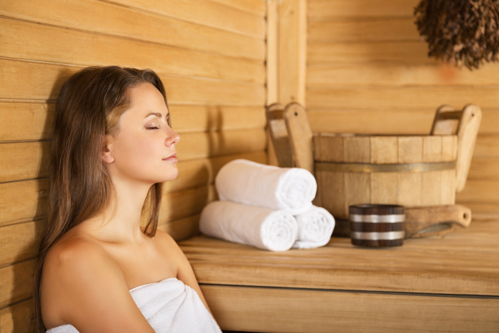 woman in a sauna