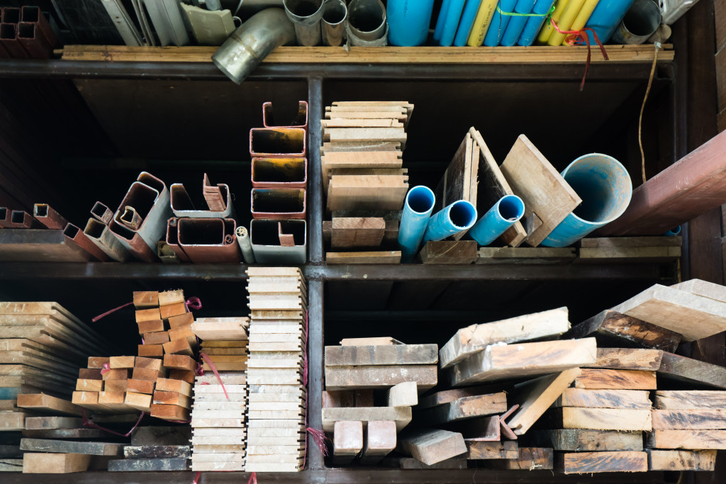 Construction materials on a shelf