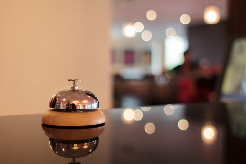 A bell on the hotel reception desk