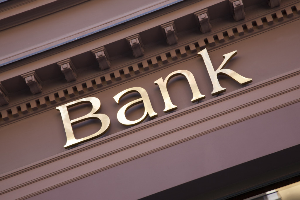 Bank sign on its facade